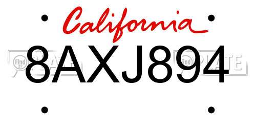 8AXJ894 California License Plate