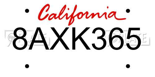 8AXK365 California License Plate