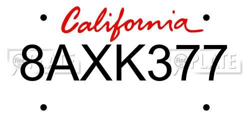 8AXK377 California License Plate