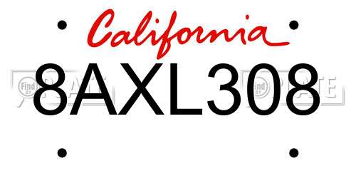 8AXL308 California License Plate