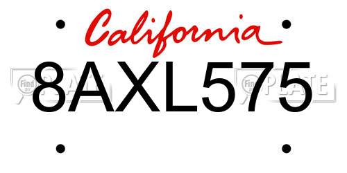 8AXL575 California License Plate
