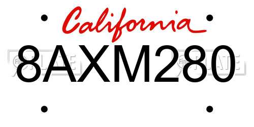 8AXM280 California License Plate