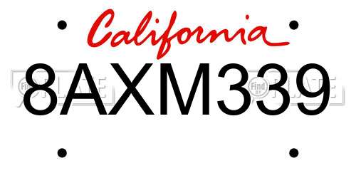 8AXM339 California License Plate