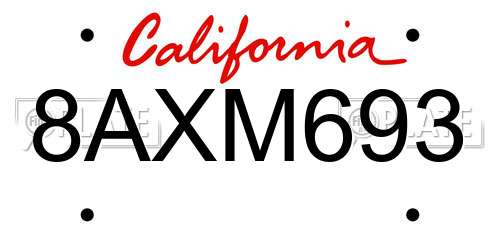 8AXM693 California License Plate