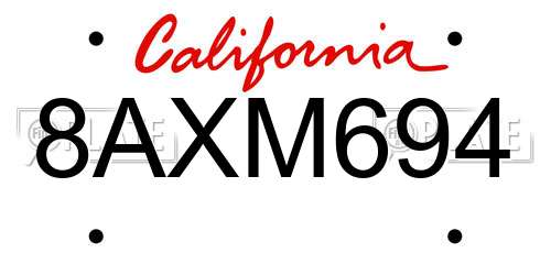 8AXM694 California License Plate