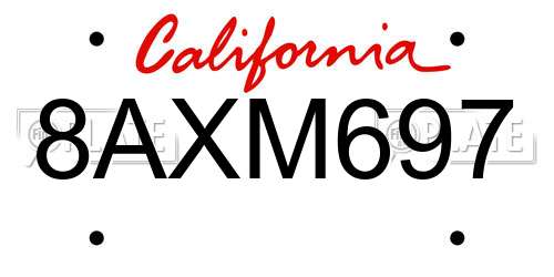 8AXM697 California License Plate