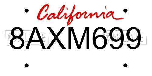 8AXM699 California License Plate