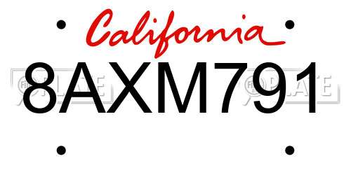 8AXM791 California License Plate
