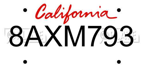 8AXM793 California License Plate