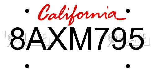 8AXM795 California License Plate