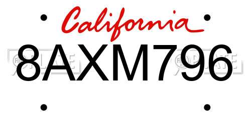8AXM796 California License Plate
