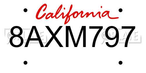 8AXM797 California License Plate