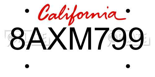 8AXM799 California License Plate