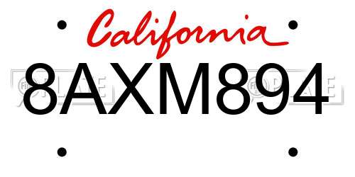 8AXM894 California License Plate