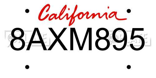 8AXM895 California License Plate