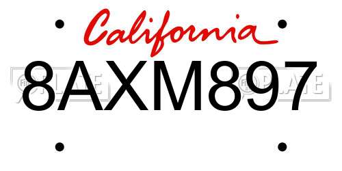 8AXM897 California License Plate