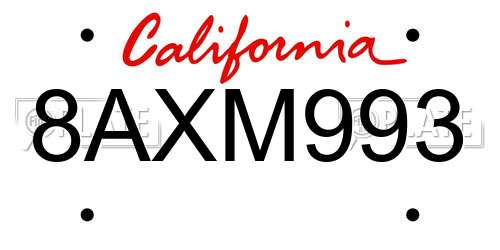 8AXM993 California License Plate