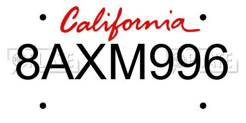8AXM996 California License Plate