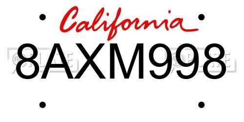 8AXM998 California License Plate