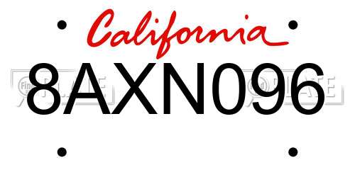 8AXN096 California License Plate