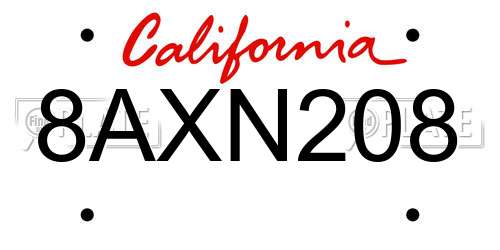8AXN208 California License Plate