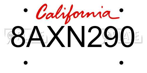 8AXN290 California License Plate