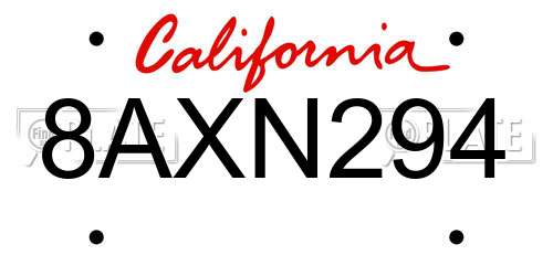 8AXN294 California License Plate