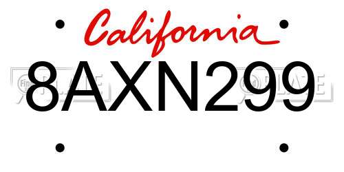 8AXN299 California License Plate