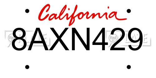 8AXN429 California License Plate