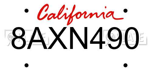 8AXN490 California License Plate