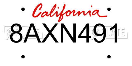 8AXN491 California License Plate