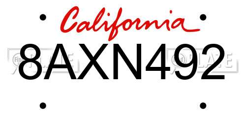 8AXN492 California License Plate
