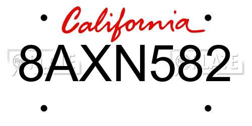 8AXN582 California License Plate