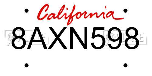 8AXN598 California License Plate