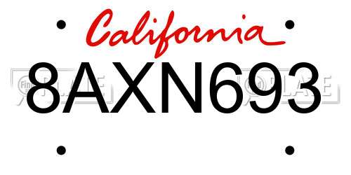 8AXN693 California License Plate