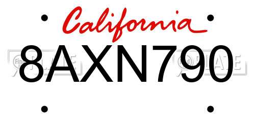 8AXN790 California License Plate