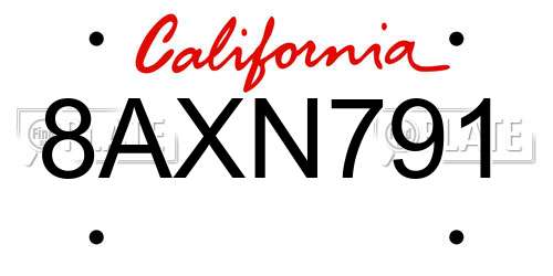 8AXN791 California License Plate