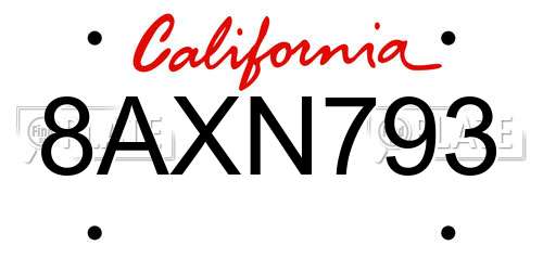 8AXN793 California License Plate