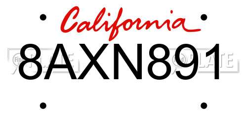 8AXN891 California License Plate