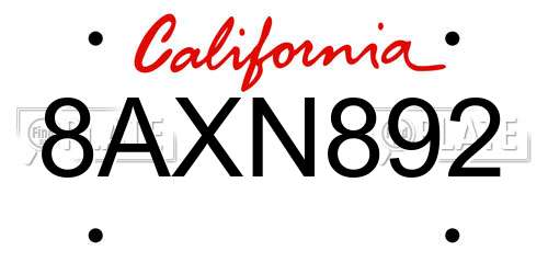 8AXN892 California License Plate