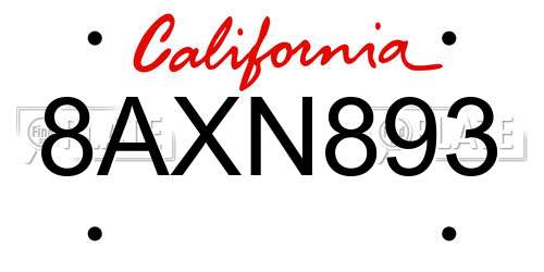 8AXN893 California License Plate