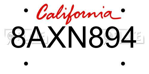 8AXN894 California License Plate