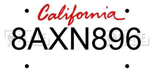 8AXN896 California License Plate