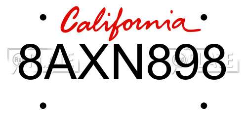 8AXN898 California License Plate