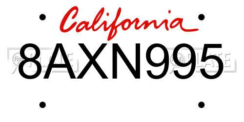 8AXN995 California License Plate