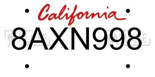 8AXN998 California License Plate
