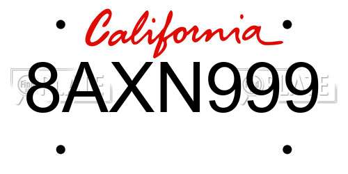 8AXN999 California License Plate
