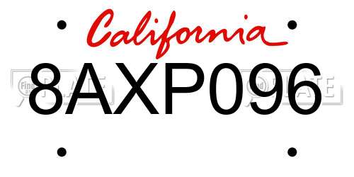 8AXP096 California License Plate