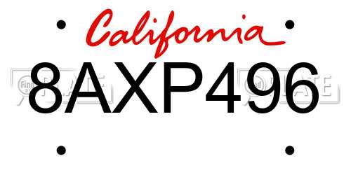 8AXP496 California License Plate