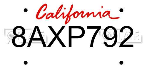 8AXP792 California License Plate